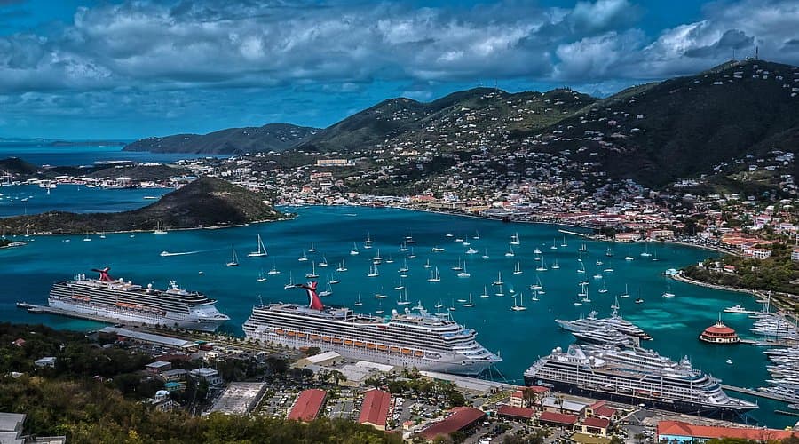 Charlotte Amalie harbor and the hills of St. Thomas